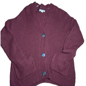 It's Our Time burgundy chunky knit cardigan sweater oversized cozy grandmacore